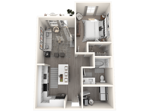 Floor plan for 1 bed, 1 bath, 756 sqft